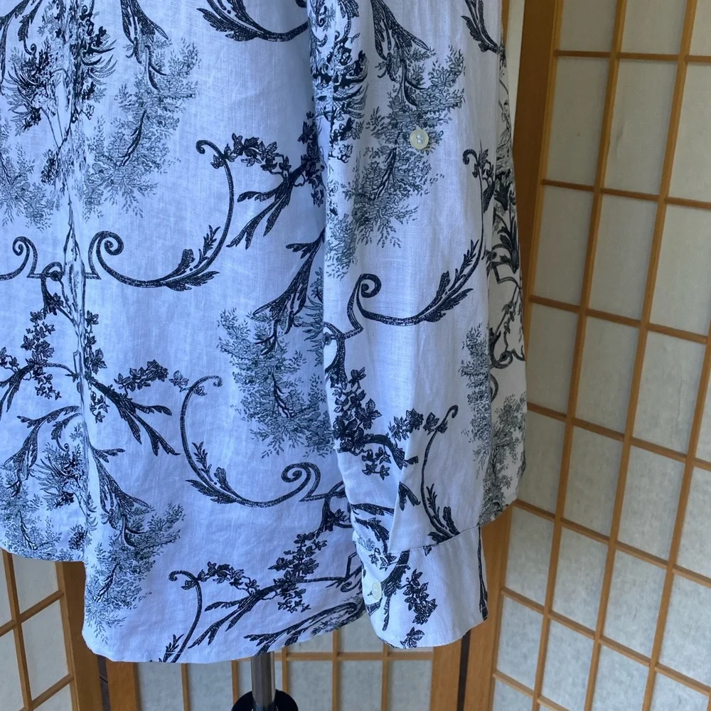 Alice Blue 100% Linen Button Up Print Blouse SZ Xl